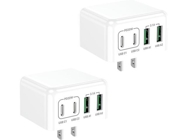 [2-Pack] USB C Charger Block, USB C Wall Charger 40W 4-Port Fast Charging Block PD Power Adapter + QC Wall Plug Multiport Type C Block Cube for...