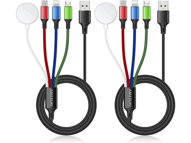 2Pack Multi Charging Cable for Apple Watch Charger 4 in 1 Travel Essentials Camping Essentials USB C/L/Micro Port Compatible with iWatch Series...