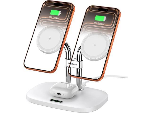 Wireless Charger for iPhone Air/17, SwanScout 706M, Dual Magnetic Charger for iPhone 16/15/14/13/12 Series, Charging Station for AirPods Pro 3/2,...