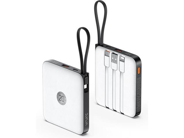 VRURC Portable Charger with Built-in 4 Cables, 10000mAh Battery Pack PD 20W for iPhone, 22.5W USB C Travel Power Bank for iPhone 16 15 14 13...