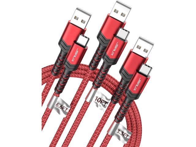 JSAUX USB C Cable Fast Charging, 3-Pack (10ft+6.6ft+3.3ft) USB A to Type C Charge Cord for iPhone 17/17 Pro/17 Pro Max, iPhone 16/16 Pro/16 Pro...