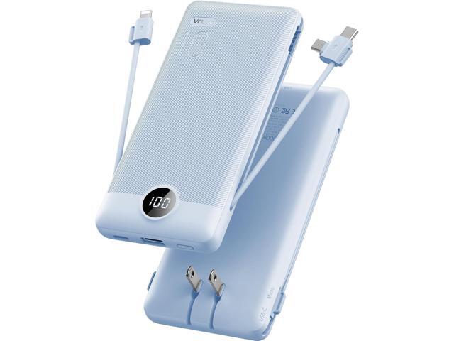 VRURC Portable Charger Built-in Cables and AC Wall Plug, USB C Power Bank 10000mAh, Travel Essentials Phone Charger Compact Lightweight External...