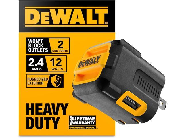 DEWALT Heavy Duty NeverBlock USB Charger, Angled Dual Port 12W Wall Charger Adapter, Foldable Plug, Charging Box Brick, Cube for iPhone 15 14 13 12...
