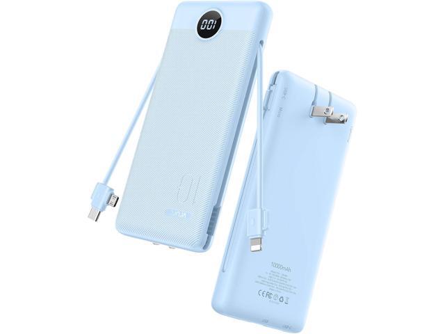 VRURC Portable Charger with Wall Plug and Cables, 10000mAh Power Bank with 22.5W Fast Charging USB Port,4 Outputs Dual Inputs Slim Compact...