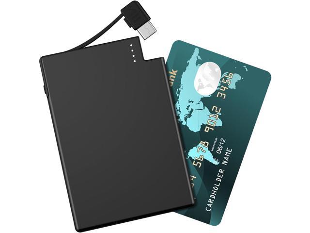 TNTOR Thin USB-C Portable Charger with Built in Cable, Slim Power Bank Credit Card Size Battery Pack Charger Portable for Pocket Wallet Compatible...