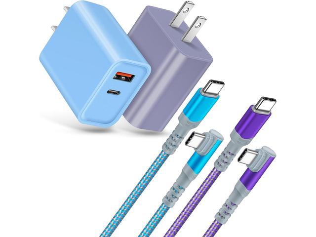 Fast Charging Wall Charger with Right-Angle USB C Cable 10FT, 2-Pack 20W USB C Power Adapter Dual Port Fast Charger Block+3A C to C Cable Fit for...