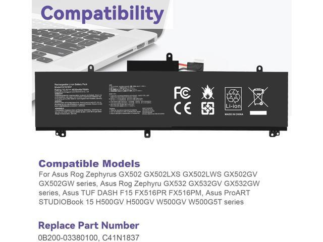 C41N1837 Laptop Battery for ASUS ROG Zephyrus G15 GA501I GA502 GA502D GA502DU GA502GU GA502IV GU502 GU502DU GX502GW GX532GV GU532GW GU502LU GU502LW...