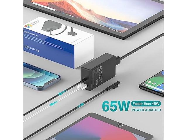 65W Charger Compatible with Microsoft Surface Pro 11, 10, 9, 8, 7+, 7, 6, 5, 4, 3, X, Power Adapter for Windows Surface Laptop 7/6/5/4/3/2/1, Go...