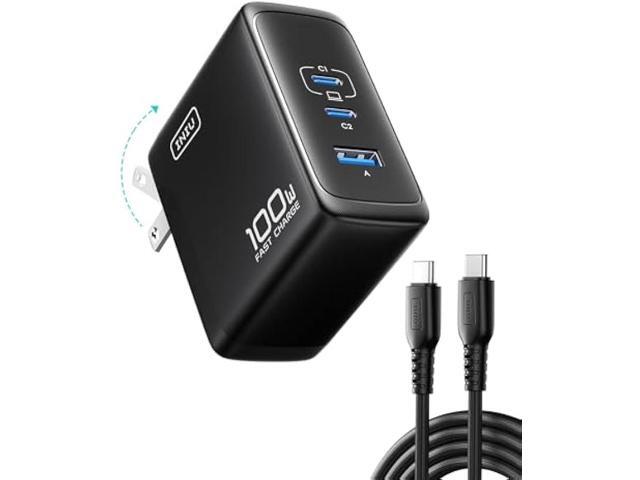 INIU USB C Charger Block, 3-Port 100W PD Fast Charging, MacBook Charger with USB C Cable and Foldable Plug, GaN Tech, for MacBook Pro/Air, Laptop,...
