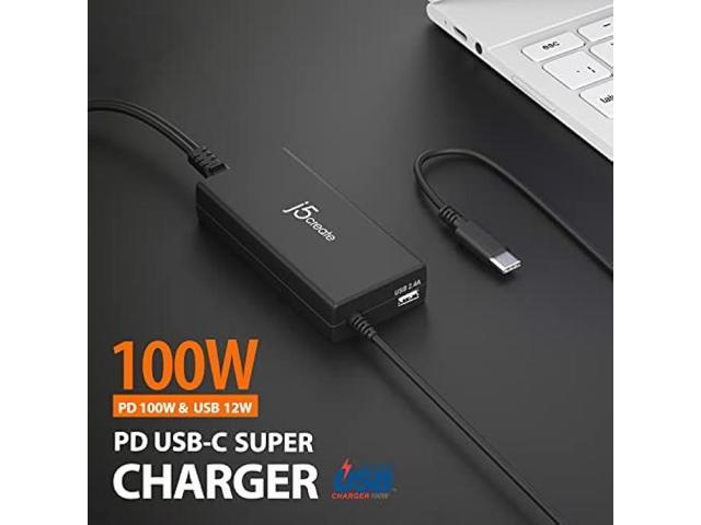 j5create USB Type C PD 100W Fast Charger for MacBook Pro, Chromebook, Laptop, Notebook, Tablet, Android, and iOS Smartphones (JUP2290)