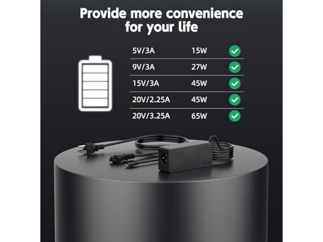 65W USB C Charger Compatible with Lenovo Laptop- Thinkpad T480s T580s T490 E480 E580, Chromebook 100e 300e 500e c340 s330, Yoga C930 C940 C740 S730...