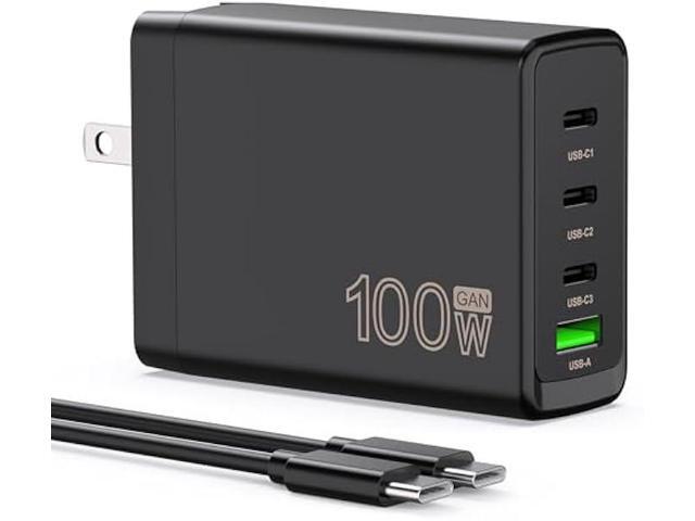 100W USB C Charger Block,4-Port GaN Fast Charger Compatible with MacBook Pro, MacBook Air, Google Pixelbook, ThinkPad, Dell XPS, iPad Pro, Galaxy...