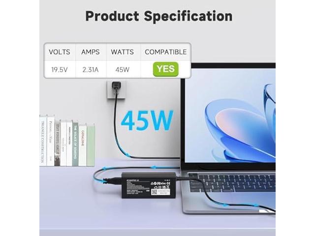 45W 19.5V Laptop Charger Compatible with HP Stream 11 13 14; Compatible with Pavilion x360 11 13 15; Probook Smart Blue Tip 4.5mm Power Supply Cord