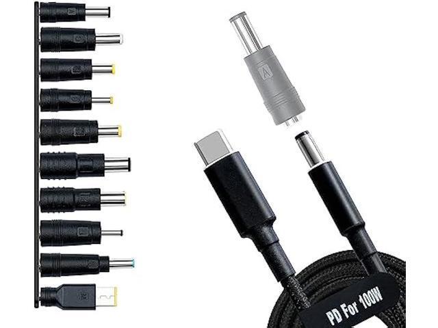 USB C to DC Adapters 10PCS Power Plug Kit, Universal Charger Supply 100W PD Power Cable & 5.5x2.1mm Round Barrel Jack for Sony Toshiba Samsung Acer...