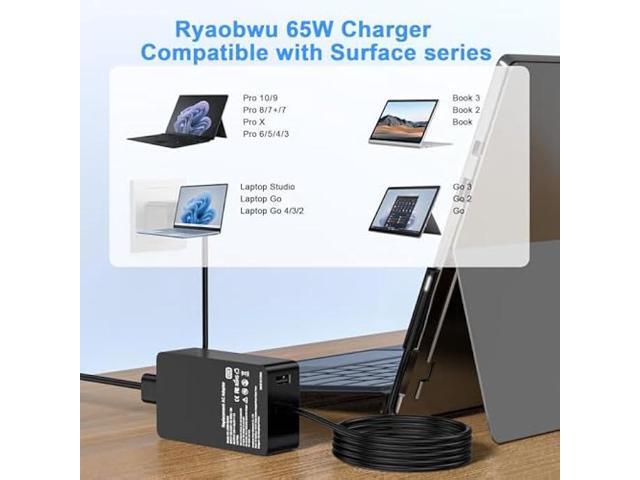 65W Laptop Charger Compatible with Microsoft Surface Pro 11 10 9 8 3 7 7+ 6 5 4 X,Compatible with Surface Windows Laptop 7 6 5 4 3 2 1,Book 3 2 1...