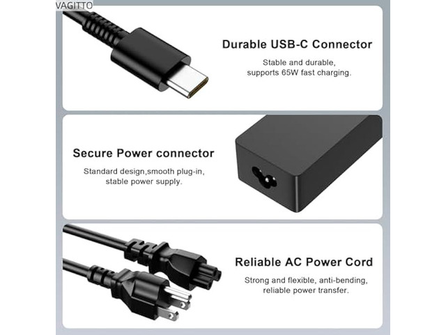 65W USB C Laptop Charger Compatible with Lenovo ThinkPad T14 T15 T16 T480 T490, X1 Yoga/Carbon, Chromebook C330 S330 100e 300e 500e, Yoga 7i 9i,...