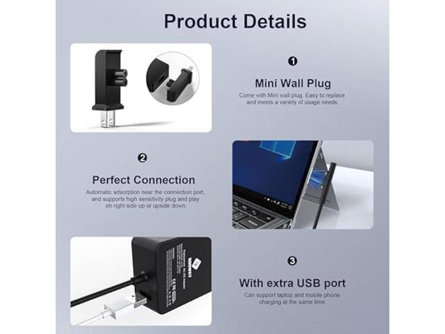 Surface Pro Charger 65W, Surface Laptop Charger for Microsoft Surface Pro 9/8/7+/7/6/5/4/3 Surface Laptop 5/4/3/2/1/Studio, Surface Book 2/1,...