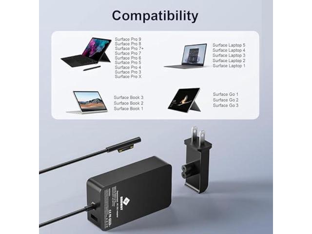 Surface Pro Charger 65W, Surface Laptop Charger for Microsoft Surface Pro 9/8/7+/7/6/5/4/3 Surface Laptop 5/4/3/2/1/Studio, Surface Book 2/1,...