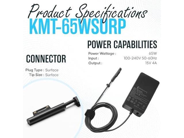 65W 15V 4A Microsoft Surface Pro Laptop Charger - Power Supply AC Adapter 100-240V 50-60Hz for Surface Pro 10/9/8/7/7+/6/5/4/3/X Windows Surface...