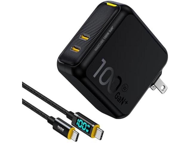 AOHI 100W USB C Charger GaN+, 2 Port Type C PD Wall Charger Foldable Power Adapter with 4ft USB C LED Display Cable for MacBook Pro/Air, iPad Pro,...