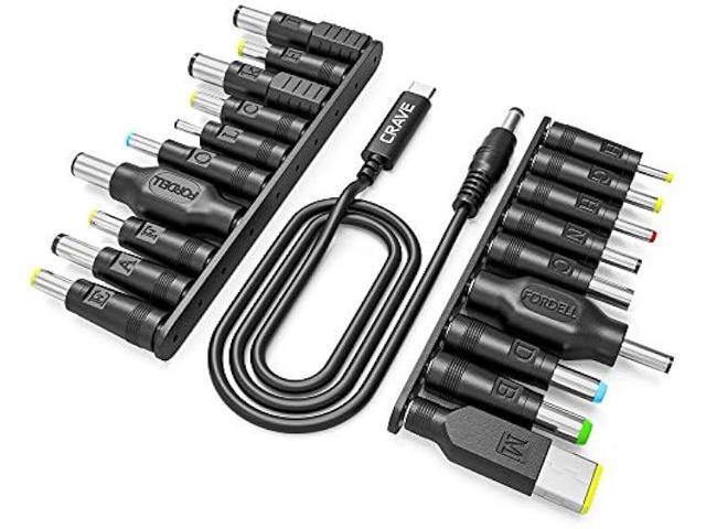 19pcs Laptop Adapter Kit for Crave PowerPack [USB-C to DC Cable + 19 adapters] for Acer, Asus, Lenovo, Fujitsu, Toshiba, DELL, HP, Compaq, Samsung,...