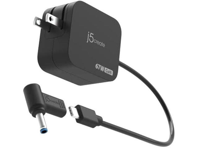 j5create 65W GaN PD USB-C Foldable Mini Charger with HP DC Converter, Suitable for MacBook Pro/Air M2/M1, Dell XPS, HP, iPad Pro, Steam Deck,...