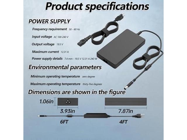 240W Gaming Laptop Charger Fit for Alienware 15 17 M15 M16 M17 M18X X51 R2 R3 R4 R5 R7 G3 G5 G7 15 5530 5535 5520 Fit for Precision M6800 M6700...