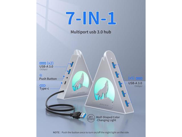 7 Port USB Hub, JoyReken USB 3.0 Hub with 2 FT Long Cable, Vertical USB Extension Hub for Laptop, MacBook,Xbox,PS4/5, Flash Drive, XPS, PC, Flash...