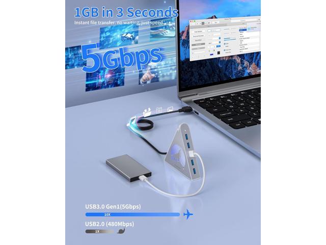 7 Port USB Hub, JoyReken USB 3.0 Hub with 2 FT Long Cable, Vertical USB Extension Hub for Laptop, MacBook,Xbox,PS4/5, Flash Drive, XPS, PC, Flash...