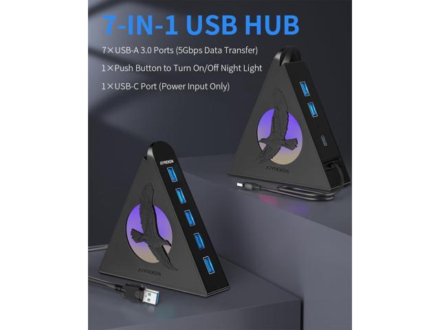 7 Port USB Hub, USB 3.0 Data Hub with 2 ft Long Cable,RGB Night Light,Multi Port Gaming Hub for PC, Laptop, Flash Drive, Keyboard, Mouse, Console,...