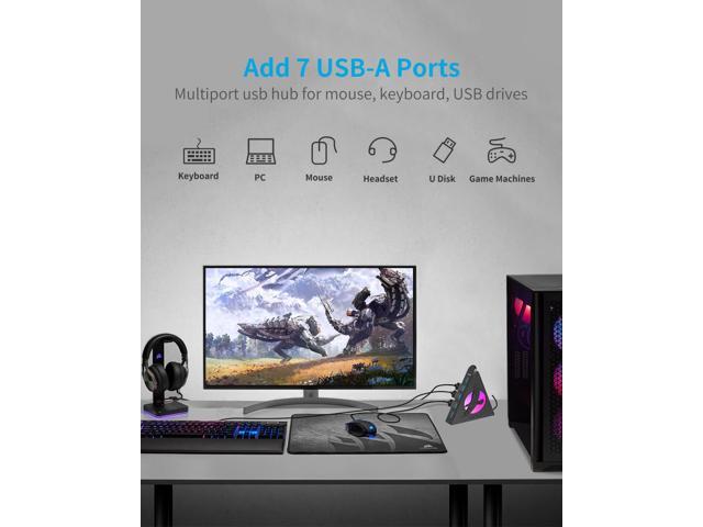 7 Port USB Hub, USB 3.0 Data Hub with 2 ft Long Cable,RGB Night Light,Multi Port Gaming Hub for PC, Laptop, Flash Drive, Keyboard, Mouse, Console,...