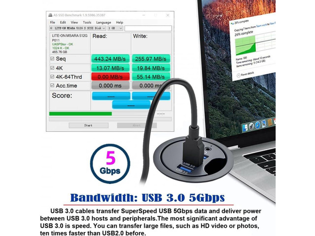CY USB 3.0 Hub Sound Card AUX 3 Port USB 60mm Desk Grommet Splitter Dock Station Headphone Mic Audio Interface for Desktop PC