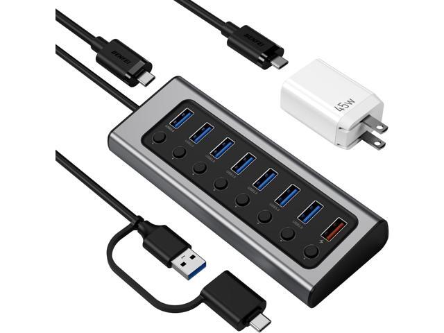 BENFEI 7-Port USB 3.0 Data Hub with BC 1.2 Charging Port, 45W GaN Super Fast Charger Dual Type C