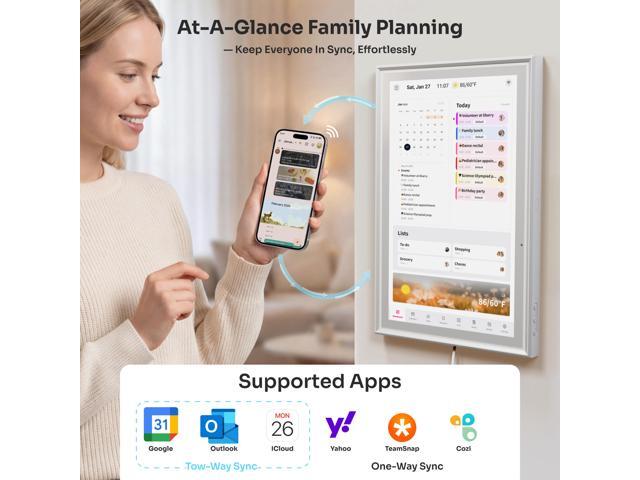 Ingnok Digital Calendar:15.6Inch Wall Planner & No Subscription,Real-Time Sync for Google/Outlook/iCloud, 32GB Smart Calender Touchscreen,Chore...