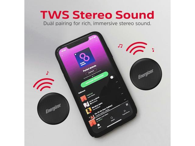 Energizer Magnetic Mini Bluetooth Speaker with Bypass Wireless Charger, 5W Powerful Sound, IPX6 Waterproof, TWS Stereo Pairing, Built-in...