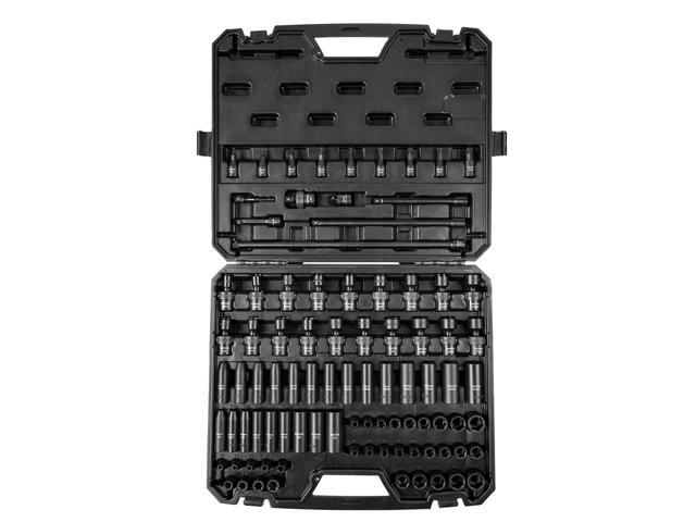 Impact Sockets Set 90pcs 6-Point 3/8in Drive Bit Ratchet Tool Kit Case