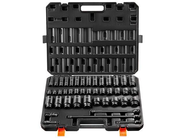 Impact Sockets Set 43pcs 6-Point 1/2in Drive Bit Ratchet Tool Kit Case