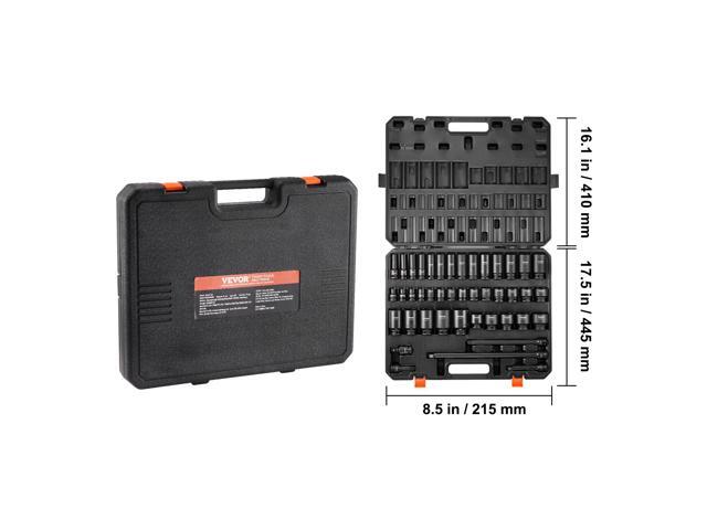 Impact Sockets Set 43pcs 6-Point 1/2in Drive Bit Ratchet Tool Kit Case