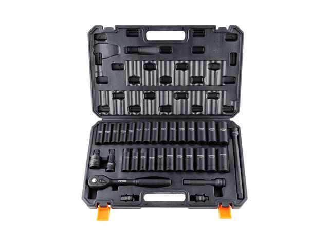 Impact Sockets Set 33pcs 6-Point 1/2in Drive Bit Ratchet Tool Kit Case