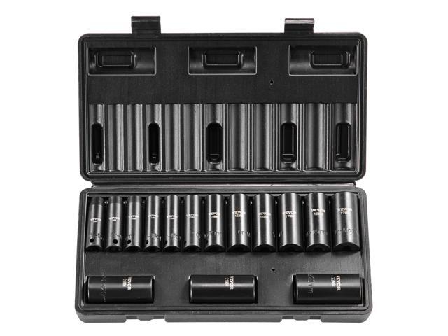 Impact Sockets Set 15pcs 6-Point 3/8in Drive Bit Ratchet Tool Kit Case