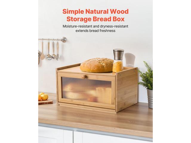 Bread Box for Kitchen Counter, Large Capacity Bamboo Bread Storage Container, Farmhouse Wooden Breadbox Organizer for Homemade Bread, Storage...