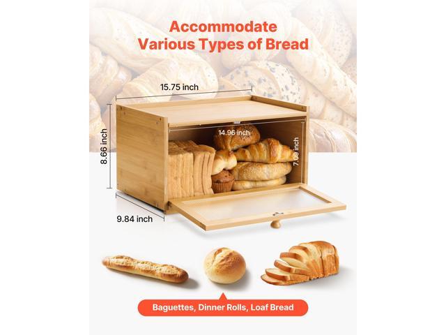 Bread Box for Kitchen Counter, Large Capacity Bamboo Bread Storage Container, Farmhouse Wooden Breadbox Organizer for Homemade Bread, Storage...