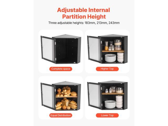 Corner Bread Box for Kitchen Counter, Double Layer Large Capacity Bamboo Bread Storage Container, Farmhouse Wooden Breadbox for Homemade Bread,...