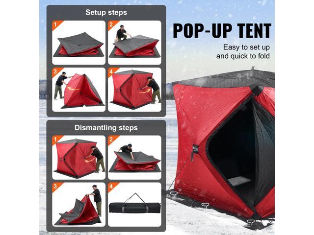Portable Ice Shelter, 3-4 Person Insulated Pop-Up Ice Fishing Tent, 35 Square Feet Fishable Area, Thermal Ice Shanty for Winter Fishing, Ice Cube...