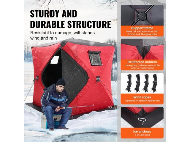 Portable Ice Shelter, 3-4 Person Insulated Pop-Up Ice Fishing Tent, 35 Square Feet Fishable Area, Thermal Ice Shanty for Winter Fishing, Ice Cube...