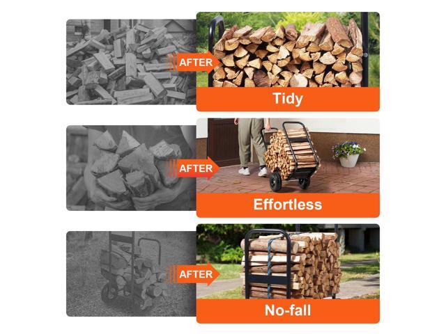 Firewood Log Cart, 250 lbs Capacity, Outdoor and Indoor Wood Rack Storage Mover with PU Wheels & Waterproof Cloth, Heavy Duty Steel Dolly Hauler,...
