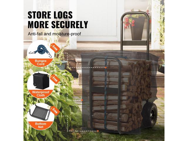 Firewood Log Cart, 250 lbs Capacity, Outdoor and Indoor Wood Rack Storage Mover with PU Wheels & Waterproof Cloth, Heavy Duty Steel Dolly Hauler,...