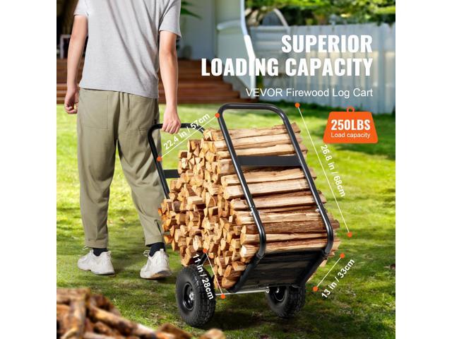 Firewood Log Cart, 250 lbs Capacity, Outdoor and Indoor Wood Rack Storage Mover with PU Wheels & Waterproof Cloth, Heavy Duty Steel Dolly Hauler,...