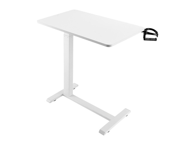 VEVOR Overbed Table, Mobile Bed Side Table with 4 Hidden Wheels, Height Adjustable Rolling Laptop Desk with Cup Holder, Portable Particleboard Over...