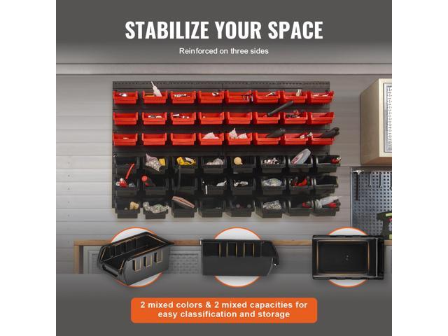 VEVOR Wall Mounted Storage Bins, 48-Bin Parts Rack Organizer Garage Plastic Shop Tool with Wall Panels, Tool Organizer for Nuts, Bolts, Screws,...
